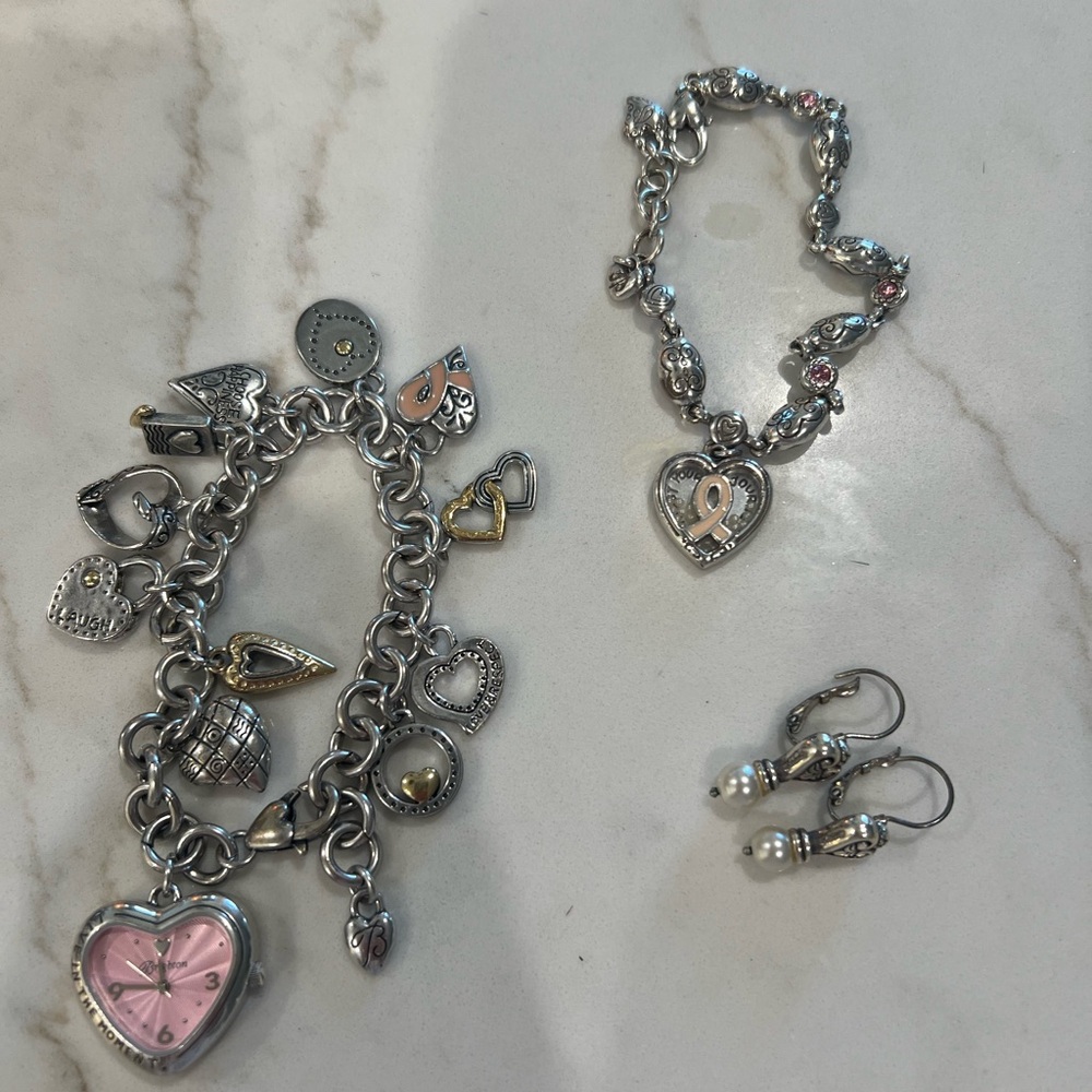 Brighton Silver and Pink Charm Bracelet Set